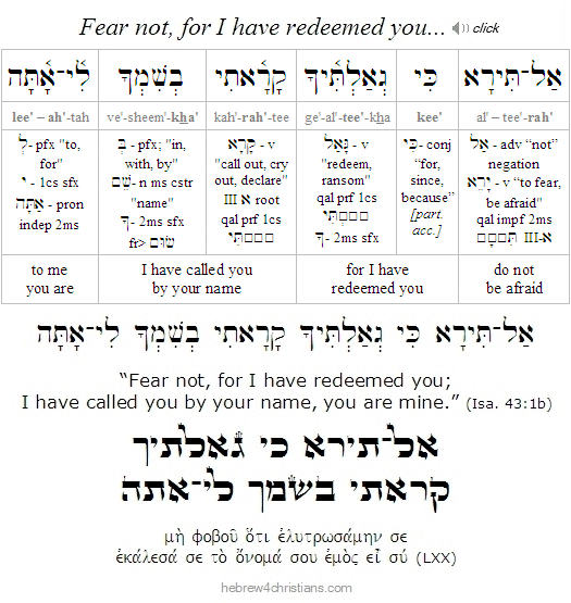 Isaiah 43:1b Hebrew analysis